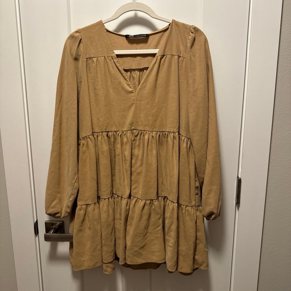 Zara V neck tiered mini Dress